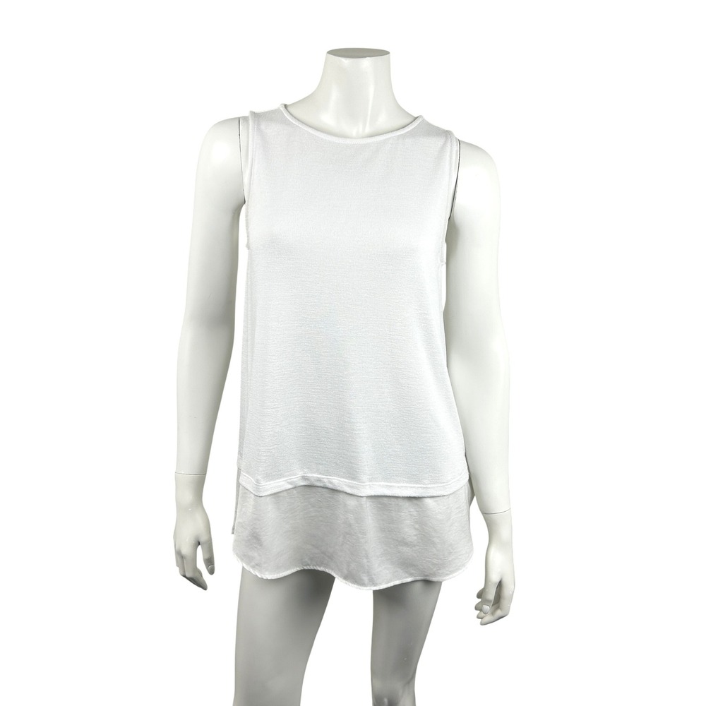 Banana Republic Tank Top Women S White LuxeSpun Layered Hem Sleeveless Blouse